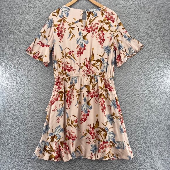 Vince Camuto Dress Womens Medium Beige Multi Floral Fit & Flare Flutter Sleeve - Picture 3 of 9